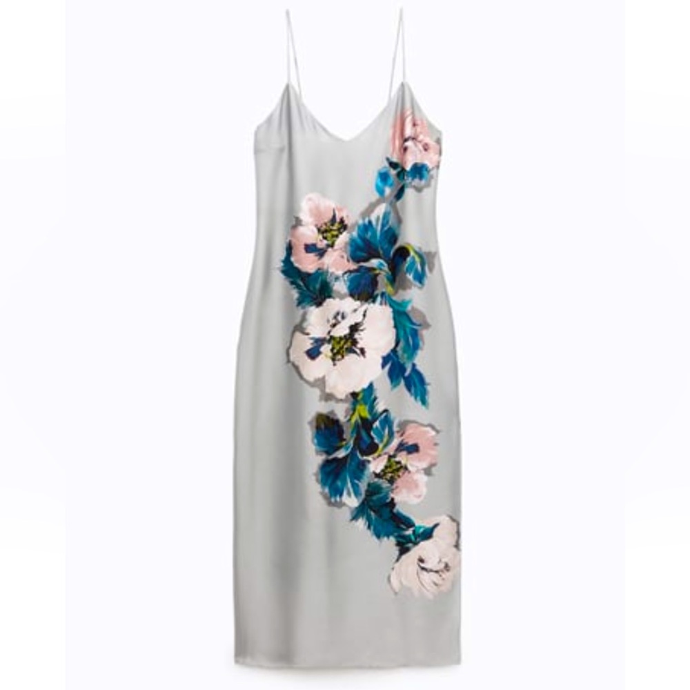 ZARA FLORAL SATIN DRESS